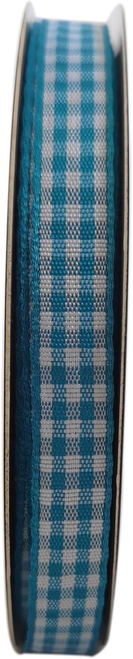 Micomon Vivid Blue and White Woven Edge Plaid Ribbon 100% Polyester Gingham Ribbon 25 Yards Each Roll (3/8",Vivid Blue)