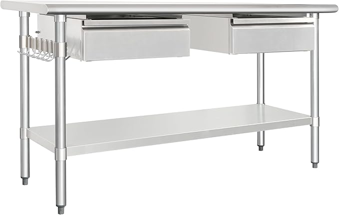 HARDURA Stainless Steel Prep Table with Drawer 24" x 60" NSF Heavy Duty Bench with Undershelf, Hook and Galvanized Legs for Commercial Food Prep
