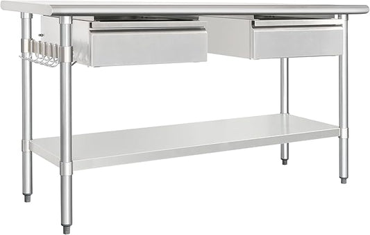 HARDURA Stainless Steel Prep Table with Drawer 24" x 60" NSF Heavy Duty Bench with Undershelf, Hook and Galvanized Legs for Commercial Food Prep