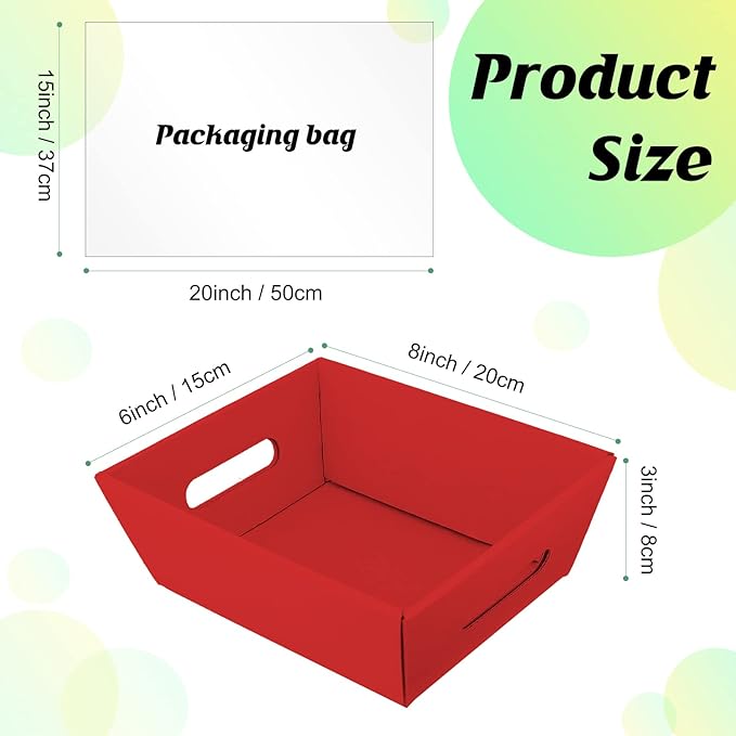 Fainne 74 Pcs Baskets for Gifts Empty Bulk DIY Empty Gift Basket Include 20 Kraft Cardboard Tray with Handles 30 Bags 24 Bows for Christmas Thanksgiving Birthdays Snacks Party, 8" x 6" x 3"(Red)