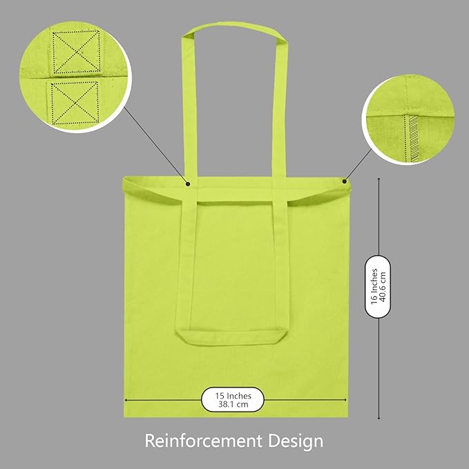 TOPDesign 6-Pack Economical 16"x15" Apple Green Cotton Tote Bag, Lightweight Medium Reusable Grocery Shopping Cloth Bags, Suitable for DIY, Advertising, Promotion, Gift, Activity
