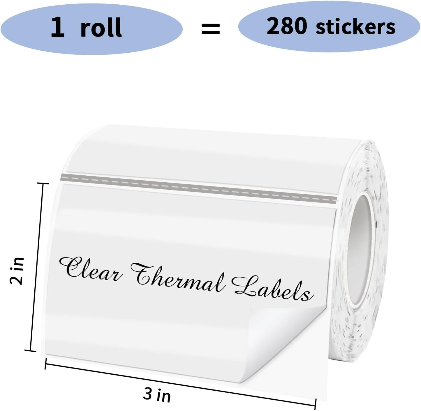 2" x 3" Transparent Thermal Label Stickers,Waterproof Thermal Printer Sticker Labels for Gift Wrapping, Self-Adhesive Name Price Tag DIY Custom Logo Design (280 pcs,Clear)