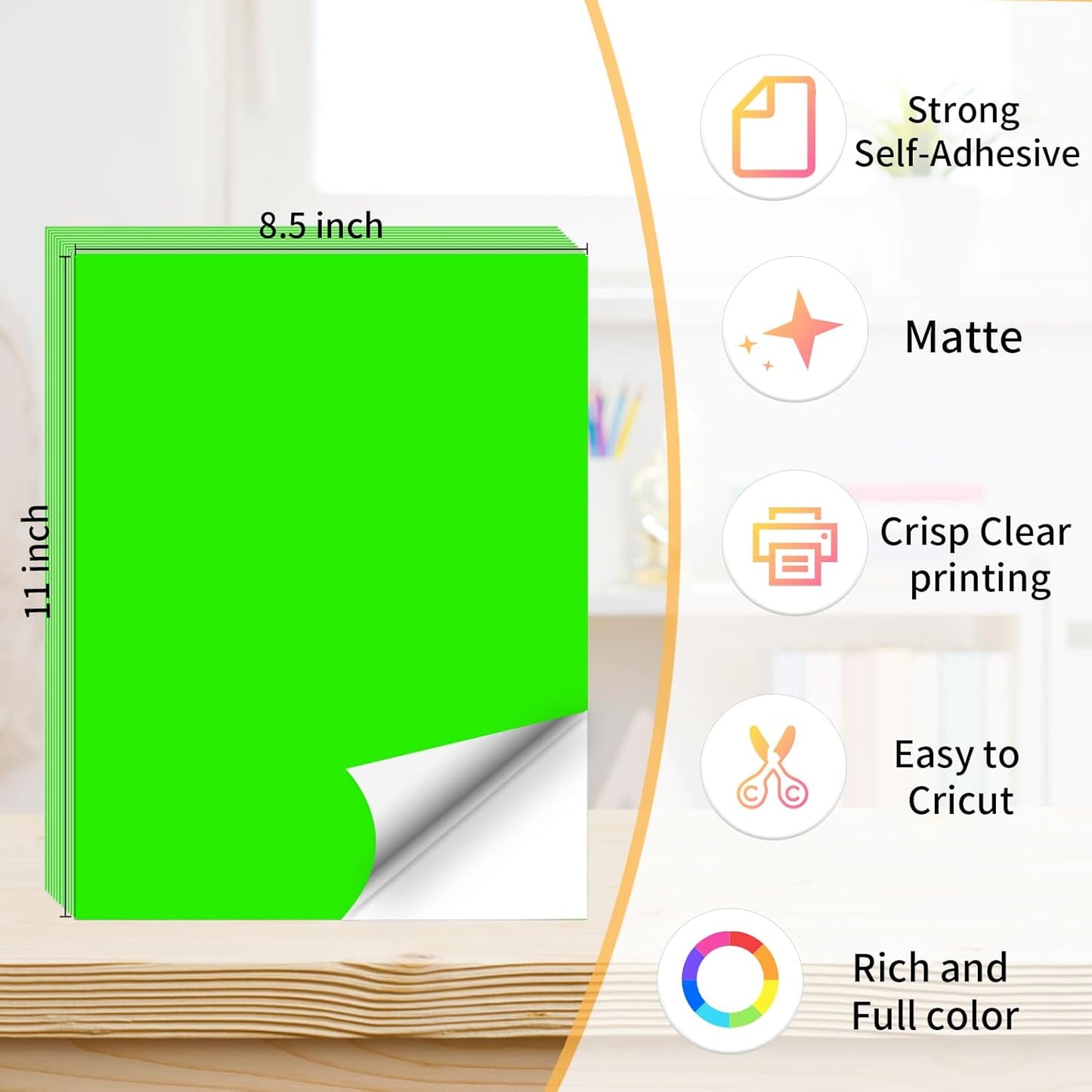 Neon Green Sticker Paper Labels for Laser & Inkjet Printer, Fluorescent Green Printable Sticker Paper- Matte, Letter Size 8.5" x 11"