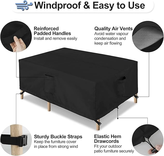 OutdoorLines Outdoor Waterproof Patio Table Furniture Set Covers - Rectangle Couch Sectional Cover Outside Weatherproof Patio Furniture Covering for Deck, Lawn and Backyard 74"L x 74"W x 28"H, Black