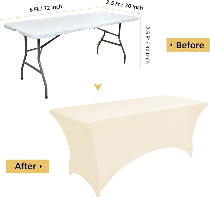 10-Pack 6ft Spandex Table Covers for Rectangle Standard Folding Tables - Wrinkle Resistant Stretch Tablecloths - Ultimate Fitted Table Protector for Parties, Banquet, Wedding