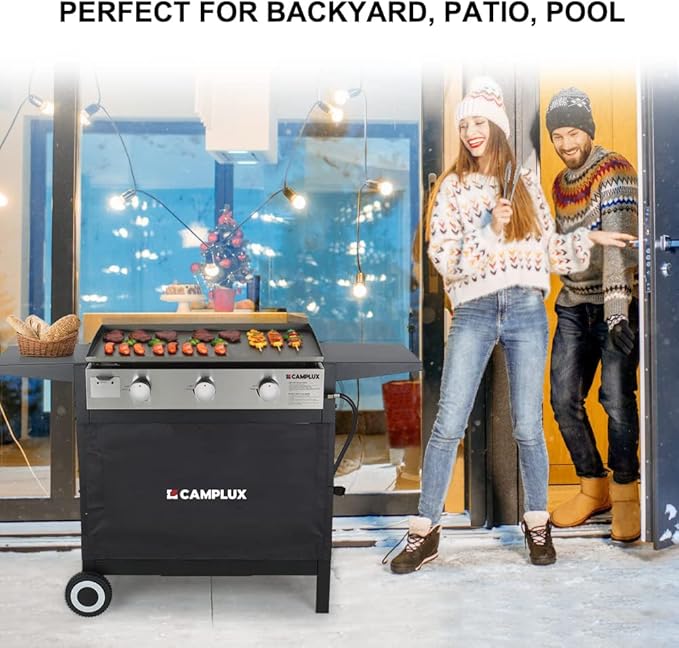 CAMPLUX Flat Top Griddle, Propane gas outdoor grill Griddle Cooking Station for Camping,BBQ,Tailgating or Picnicking, Stainless Steel, Silver, Black