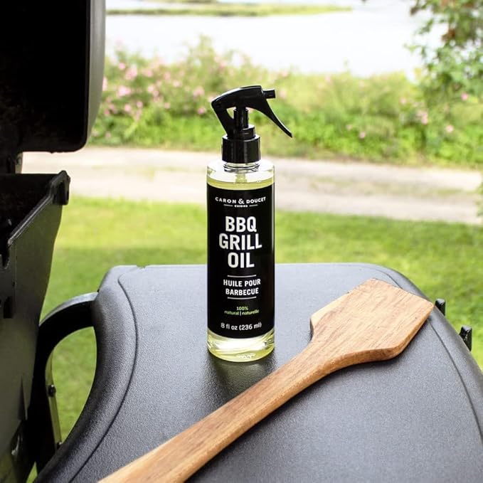 CARON & DOUCET - BBQ Grill Cleaner Oil | 100% Plant-Based & Vegan | Best for Cleaning Barbeque Grills & Grates | Use with Wooden Scrapers, Brushes, Accessories & Tools | Great Gift for Dad! (8oz)