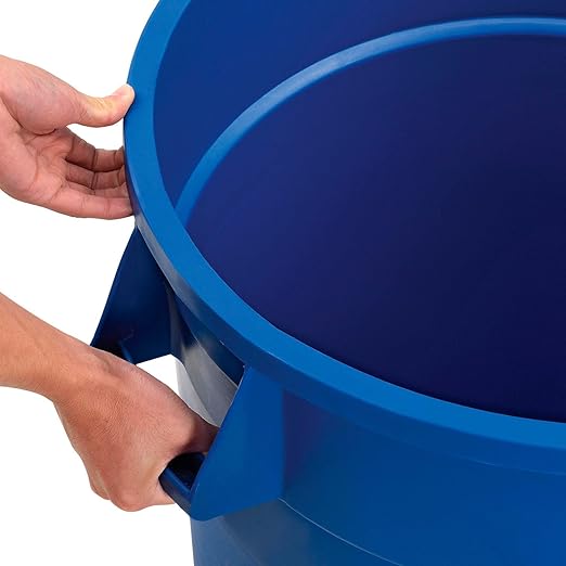 Global Industrial Commercial Round Trash Can, 32 Gallon Capacity, Plastic Garbage Can, Indoor and Outdoor Utility Trash Can, Blue, 21-3/4"W x 27-1/2"H, No Lid
