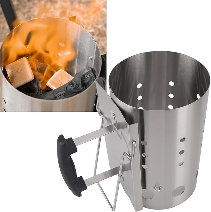 Agatige Charcoal Grill Chimney Starter, Stainless Steel Portable Charcoal Lighter Burner Grill Accessory for Barbecue Camping Picnic