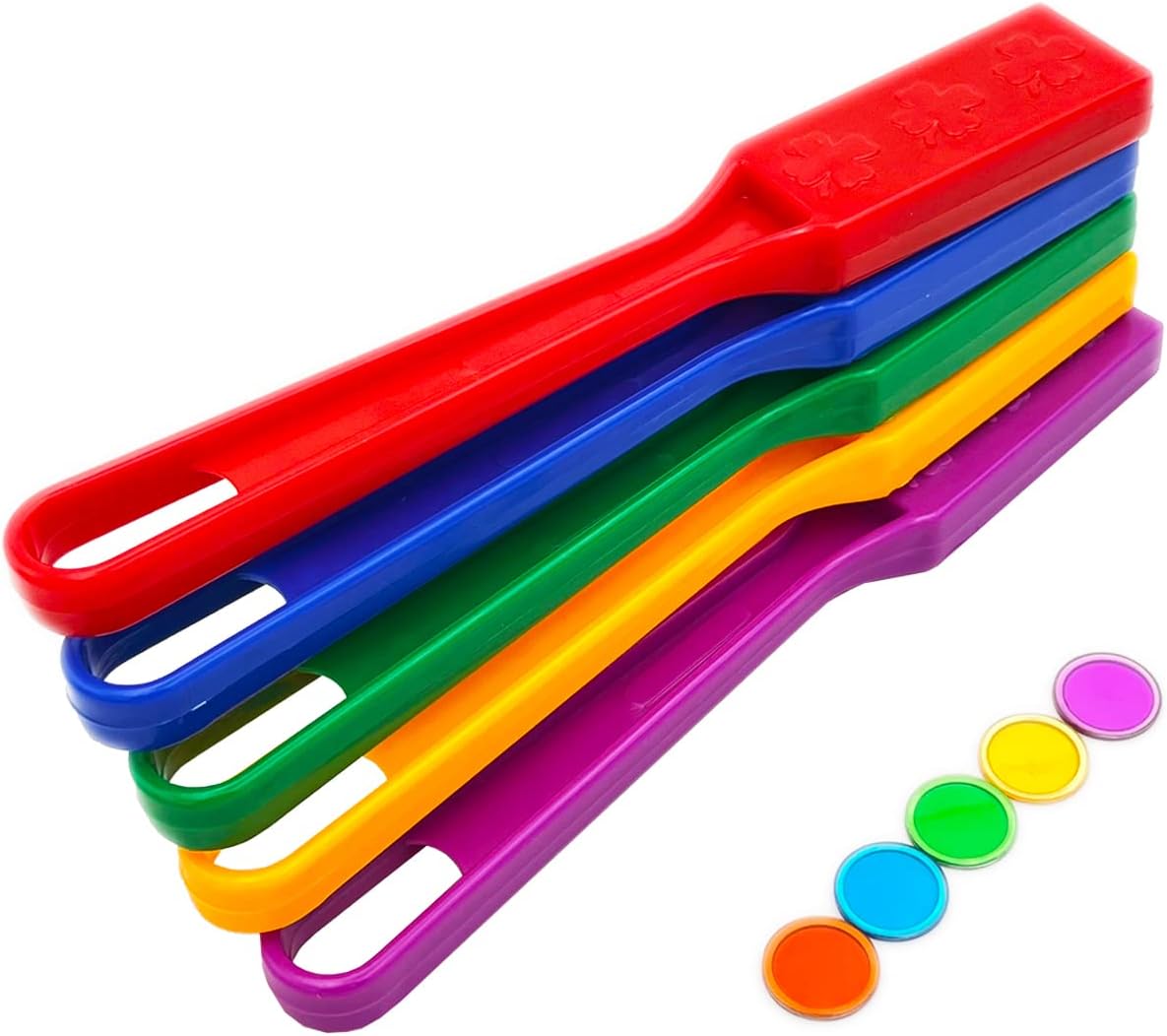 Magnetic Bingo Wand, 5-Pack & 500 Metal Chips, 5 Colors - Large Group Game, Family Night, Sensory Activity, Educational Science Tool