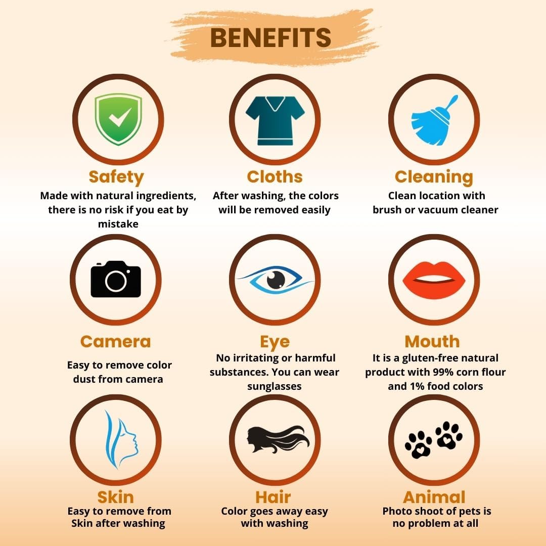 Natural 14‑Color Holi Powder Pack – 14 x 75 gm Washable Non‑Toxic Chalk Color for Fun Runs Festivals Photo Shoots Marathons & Gender Reveals colour wars kids animal photography party gulal