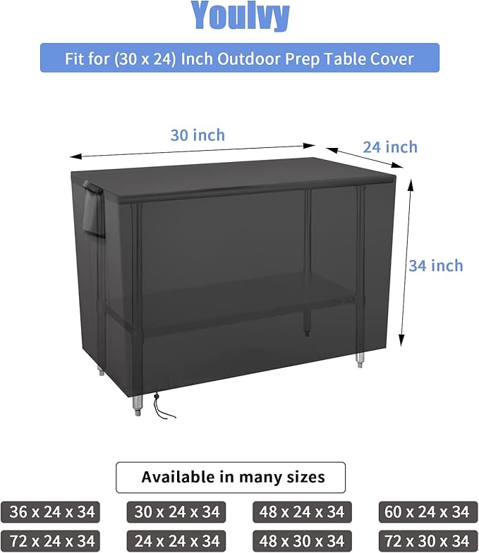 Outdoor Prep Table Cover 30 Inch,Waterproof Patio Stainless Steel Metal BBQ Table Cover All Season Protection for Outdoor Table - 30 x 24 x 35 Inch