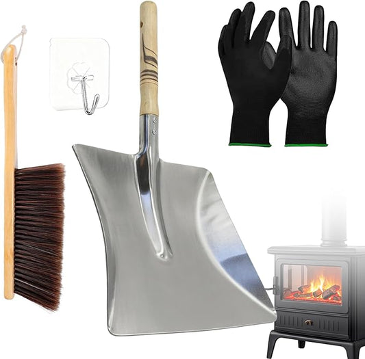 Fireplace Ash Shovel and Brush Set, with Insulated Gloves. Fireplace Tools Set with Shovel, Broom - for Fireplaces, Wood Stoves 40 * 19CM 15.75 * 7.48"