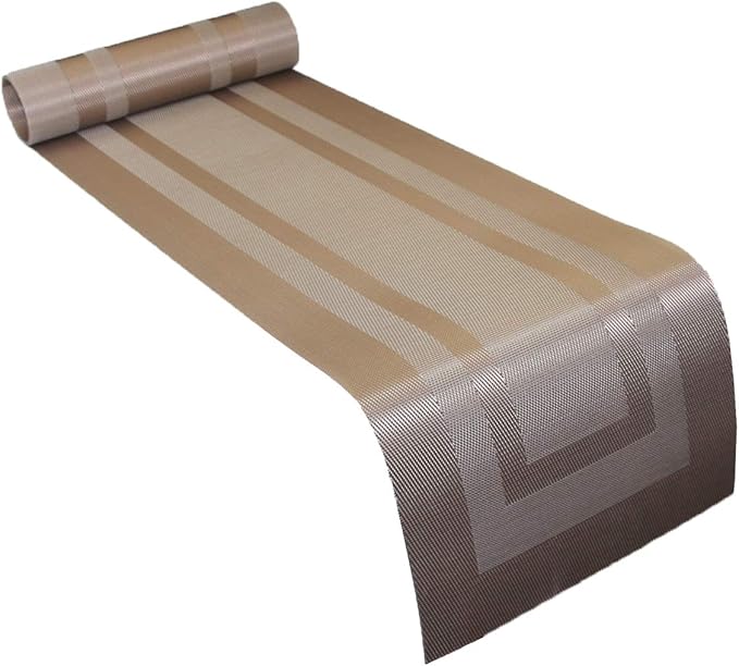 PIGCHCY 72 inches Table Runner,Table Centerpiece, Heat Resistant Vinyl Woven Washable Table Mats Sets (Champagne)