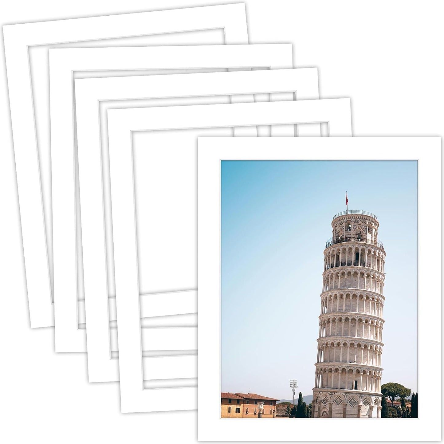 MBC Mat Board Center, 5 Pack 8x10 for 7x9 White Picture Mats Frame Mattes, Bevel Cut, Acid Free, 4-ply Thickness