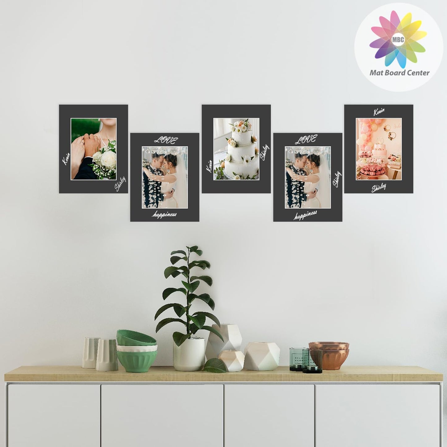 MBC Mat Board Center, 5 Pack 8.5X11 for 6X8 Black Picture Mats Frame Mattes, Bevel Cut, Acid Free, 4-Ply Thickness