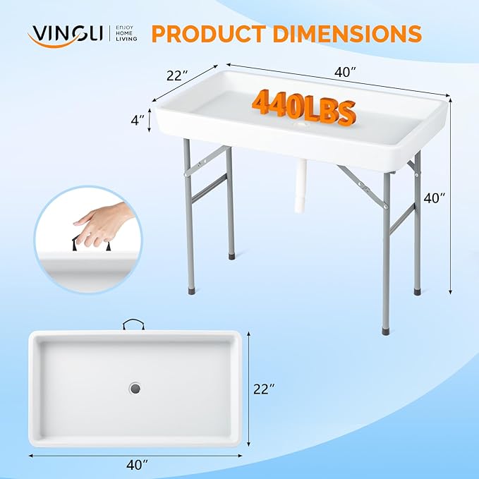 VINGLI 4FT Ice Table, Portasble Cooler Side Table with Removable Skirt, Patio Table, Indoor & Outdoor Bar for Events, Parties and Camping White