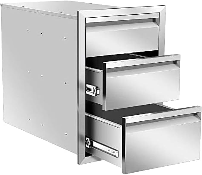 Flush Mount Stainless Steel Double Drawers with Recessed Handles for Outdoor Kitchens Or BBQ Island,-16W X 21H X 23D Inch