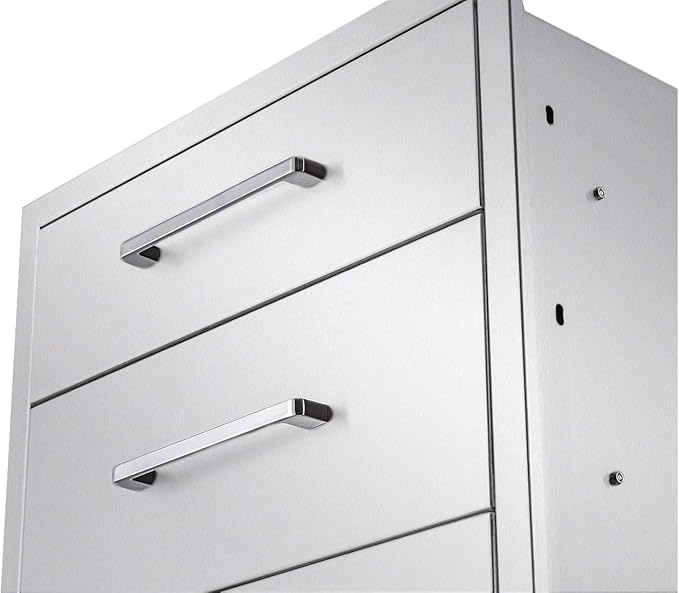Outdoor Kitchen Drawers Stainless Steel 3-Drawer BBQ Drawer 16" W x 21" H x 23" D Enclosed Built-in Drawer Flush Mount for Outdoor Kitchens & BBQ Islands