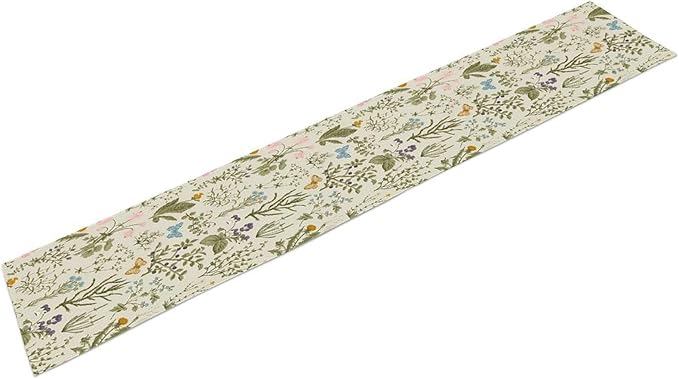 Vintage Wildflower Table Runner,Spring Floral Herbs Botanical Summer Butterfly Print Table Runner for Kitchen Dining Table Home Party Decor 13x120in