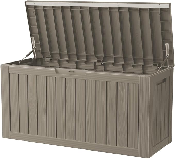 80 Gallon Outdoor Storage Box – Resin Deck Box with Lockable Lid, Waterproof Patio Furniture Storage for Tools, Garden & Yard Organization (Grey)