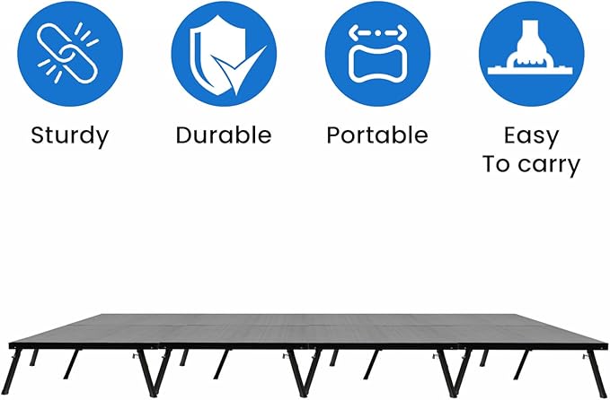 8'x16' MYSTAGE 8 Stage Platform - Portable, Folding Lightweight Aluminum Performance Deck with Adjustable Height 17"-28" - US Patented Design