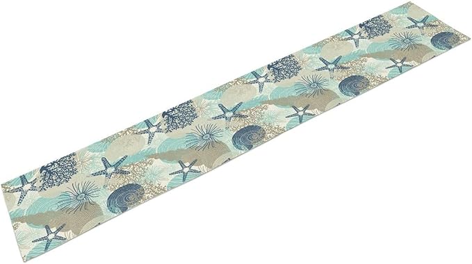 Marine Life Table Runner, Sea Underwater World Ocean Creature Table Runner for Dining Kitchen Party Holidays Home 13x120in