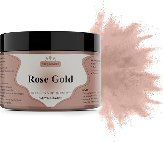 Mica Powder - 100g Mica Powder for Epoxy Resin - Metallic Color Pigment for Resin, Soap, Bath Bombs, Eye Shadow, Nails, DIY Crafting Projects etc. (Rose Gold)