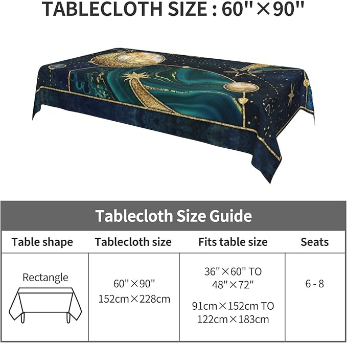 Worltoldb Moon and Sun Tablecloth - Waterproof Boho Cloth for Kitchen Dining - Washable Tarot Cover for Parties, Wedding, Picnic