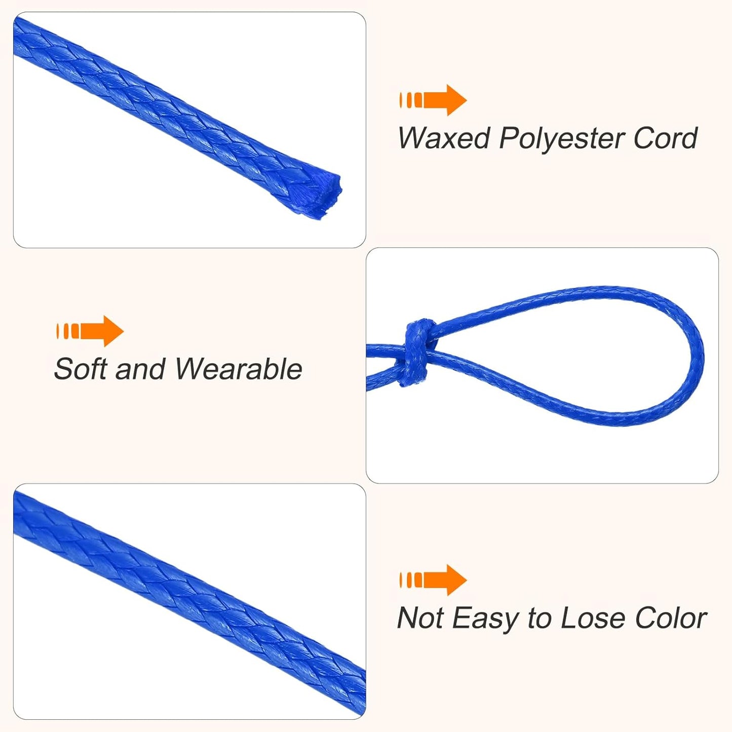 MECCANIXITY Waxed Cord 1.5mm Waxed Thread 87 Yard Wax String Leather Cord for Bracelet Making, Necklaces, Beading, Jewelry Making and DIY Crafts(Bright Blue)