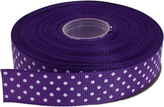 Polka Dot Grosgrain Ribbon 25 Yard Each Roll 100% Polyester (3/4", Purple)