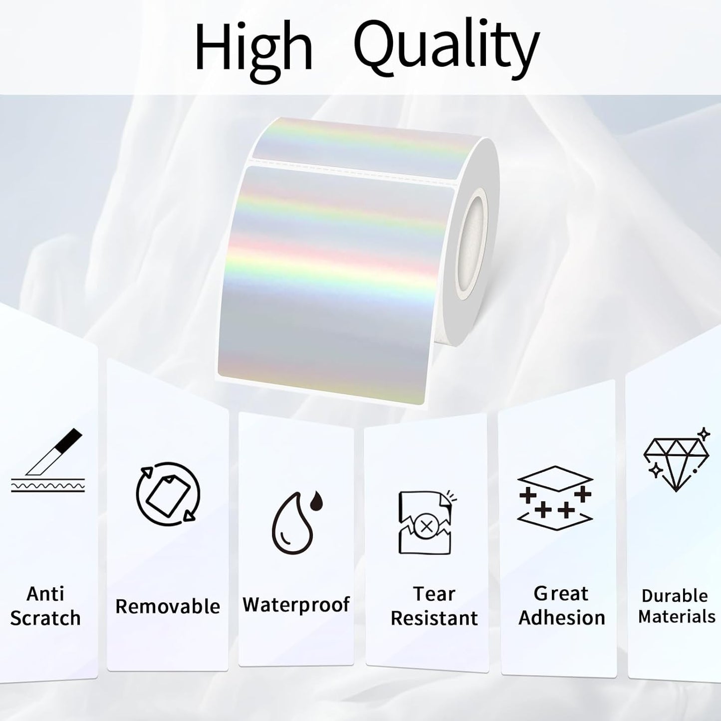 Square Thermal Labels Stickers 3" x 3", Holographic Square Thermal Stickers Labels, Glitter Self-Adhesive Direct Thermals Label for Small Business- Holographic Silver