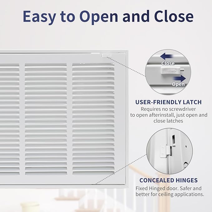 20"W x 12"H [Duct Opening Size] Steel Return Air Filter Grille - Removable Face/Door for 1 inch Filters -HVAC Vent Cover Grill - White [Outer Dimensions: 22 5/8"W X 14 5/8"H]
