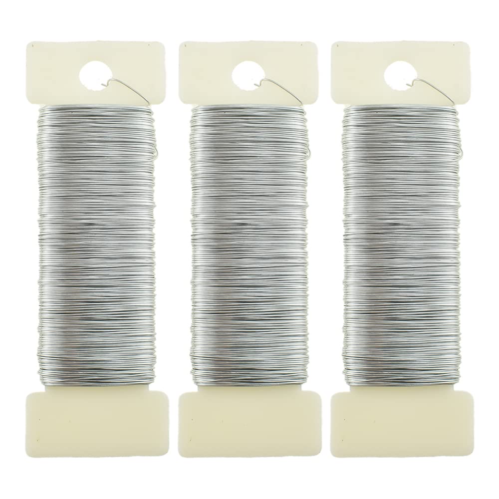 HAHIYO 26Gauge Silver 3 Rolls Total 115 Yards(345 Feet) Metal Floral Wire Flexible Paddle Wire for Crafts Christmas Wreaths Tree Flower Arrangement Bouquet Wrapping Wedding DIY