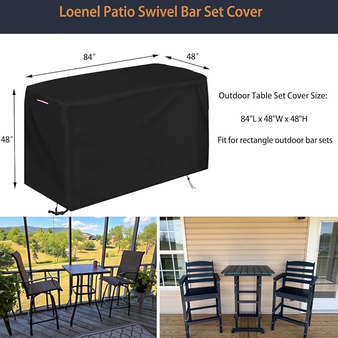 Outdoor Bar Table Set Cover, Waterproof Patio Furniture Covers Outdoor Dining Table Cover for Bistro Tables & Chairs Set- 84"L x 48"W x 48"H