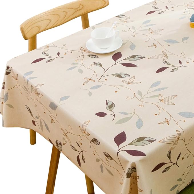 TruDelve Heavy Duty Vinyl Tablecloth Beige Plastic Table Cloth Waterproof Wipeable Oilcloth Tablecloth for Square Table (54'' x 54'', Leaves)