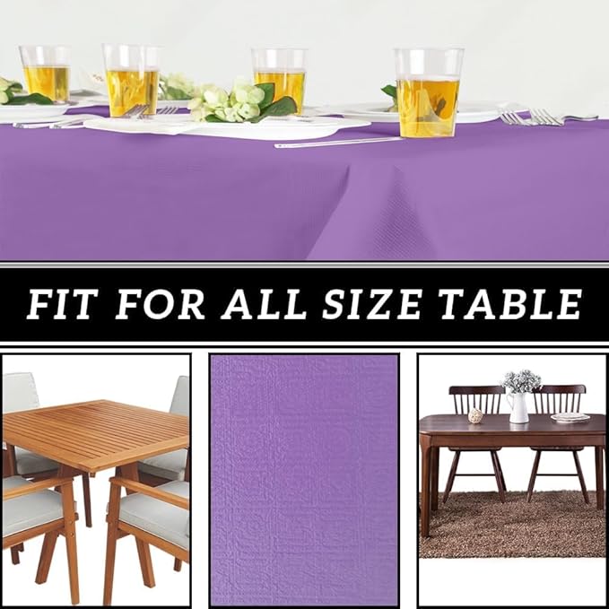 PARTY BARGAINS 5 Disposable Table Covers - 54" X 108" Purple Table Cover, 3 Ply Paper & Plastic Tablecloth