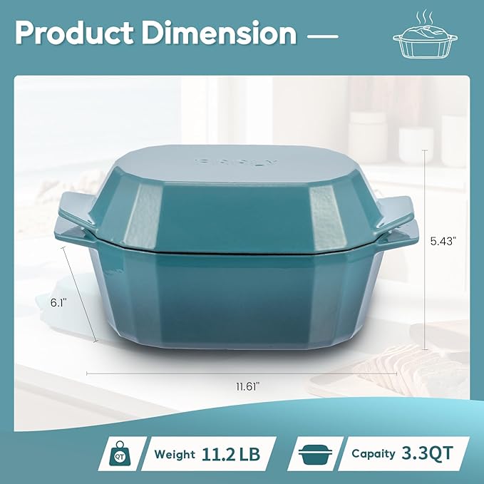 Enameled Cast Iron Dutch Oven for Bread Baking – 3QT Oval Round Heavy Duty Bread Pan with Lid, Non-Stick Ceramic Coating,Loaf Cast Iron Bread Oven for Sourdough, Baking, Roasting, Braising, Stovetop & Oven Safe