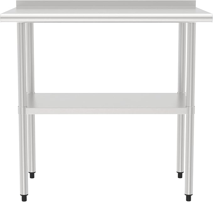 24x36 Inch Stainless Steel Work Table with Backsplash and Undershelf, Heavy Duty Commercial Prep Table, Kitchen Workbench with Adjustable Shelf, NSF Certified