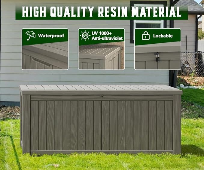 NUNU LAB 180 Gallon Outdoor Storage Box,Resin Large Sturdy Deck Box, Backyard Outside Storage Box Waterproof with Double Wall Panels,Package Delivery Garden Outdoor Hose