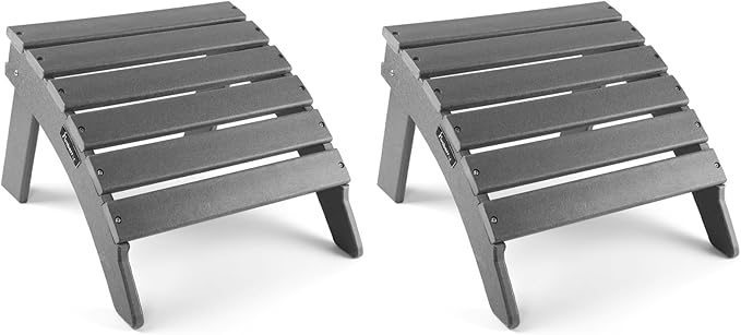FUNBERRY Folding Adirondack Ottoman Set of 2, HDPE All Weather Outdoor Foot Rest, Easy Storage Patio Footstool, Ottomans and Footstools for Outside