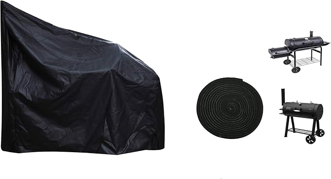 Heavy Duty Grill Cover for Charcoal Offset Smoker Cover, Fade and UV Resistant, Fits Char-Broil, Dyna-Glo, Royal Gourmet, Char-Griller and More Black