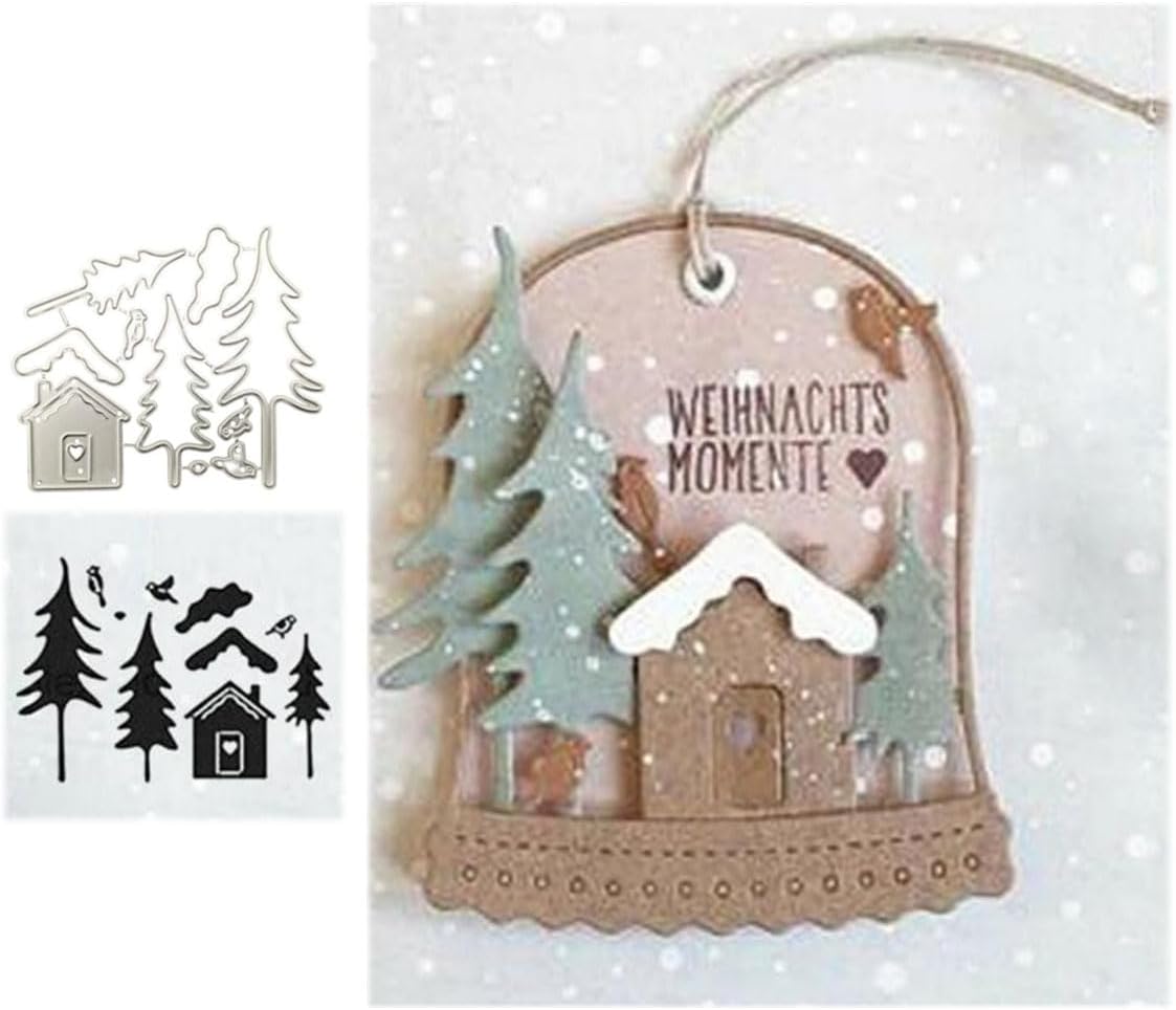 Metal Cutting Dies DIY Embossing Stencil Template Scrapbooking Card Making Mold Photo Album Arts Crafts Tools (Christmas Tree House-8.4x7.2cm)