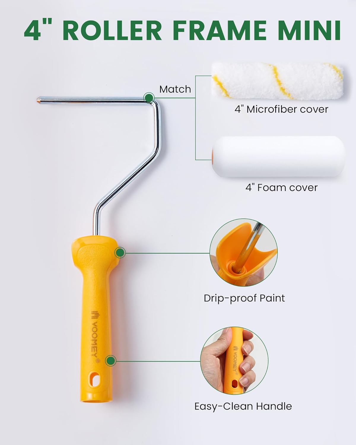 VOOMEY Paint Roller 4 inch with Small Foam Roller Paint,13-Piece Mini Paint Roller Kit, 4" Microfiber Paint Rollers, Roller Paint Brush, Paint Tray with Liners, Perfect for DIY & House Painting