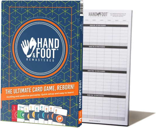 Hand & Foot Remastered 4 Player Edition + Bonus 120-Page Scorepad – Card Game for Adults & Families