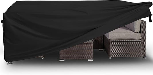 Easy-Going Rectangle Patio Furniture Cover Waterproof Outdoor Dining Table and Chair Cover Anti-UV Outside Sectional Sofa Set Covers (126" L x 63" W x 28" H, Black)