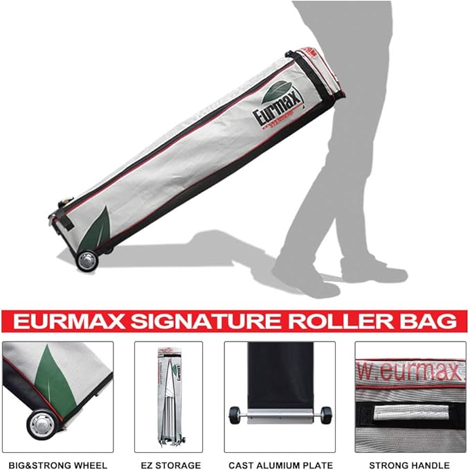 Eurmax USA 10'x15' Pop-up Canopy Tent Commercial Instant Canopies with 4 Removable Zipper End Side Walls and Roller Bag, Bonus 4 SandBags(Sky Blue)