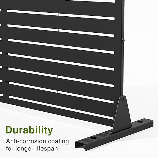 Casaphoria Metal Privacy Screen Outdoor, 72" H x 47" W Freestanding Decorative Privacy Screen for Patio Deck Balcony Garden with Stable Base, Black-Louvered