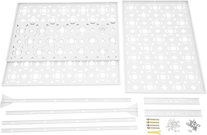 75" H×35" W Decorative Outdoor Privacy Screen with Stand, Outdoor Decor Privacy Fence Screen Metal Fence Panels, Free Standing Metal Divider for Patio Lawn Deck (White-Small Plum Blossom)