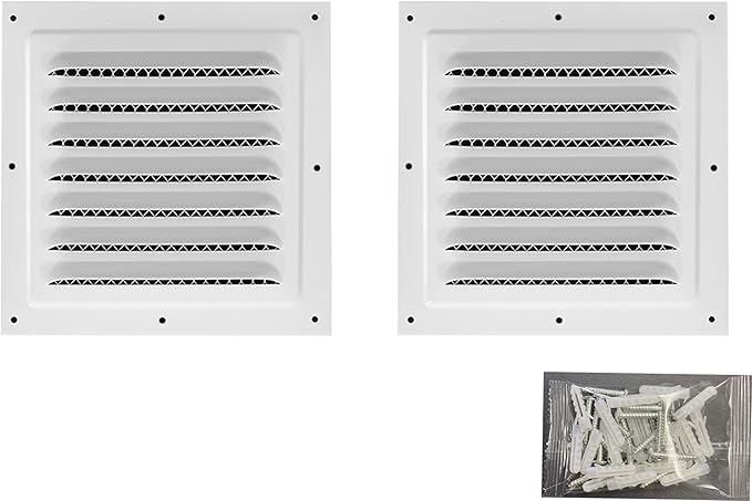 2pcs Attic Vent Soffit Vent Aluminum Wall Vent Metal Shed Vent Square Vent Louver Vent Grille with Built-in Insect Screen for Exterior Door House Attic Garage Ceiling (White 12" x 12"-2 Pack)